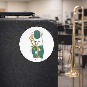 Bunny Rabbit Musician Trombone Player Green Gold Classic Round Sticker