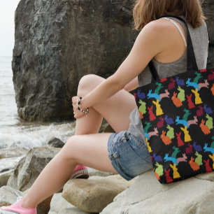 Bunny Rabbit Pattern on Black Tote Bag