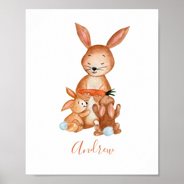 Bunny Rabbit Personalized Nursery Wall Art Poster (Front)