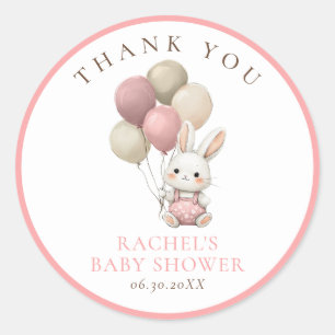 Bunny Rabbit Pink Balloons   Baby Girl Shower Classic Round Sticker