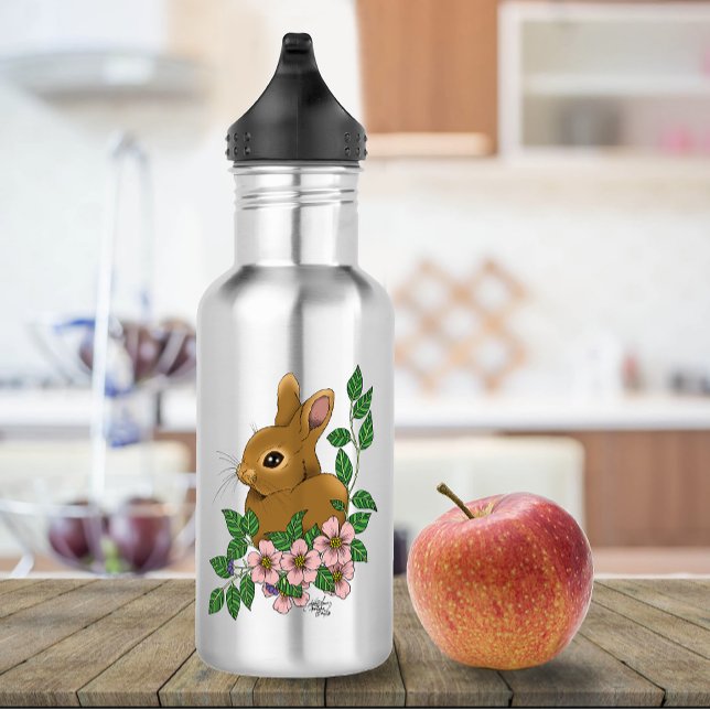 Bunny Rabbit Pink Flowers 532 Ml Water Bottle (Creator Uploaded)