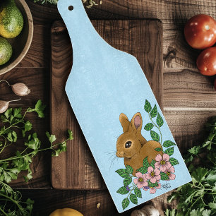 Bunny Rabbit Pink Flowers Cutting Board