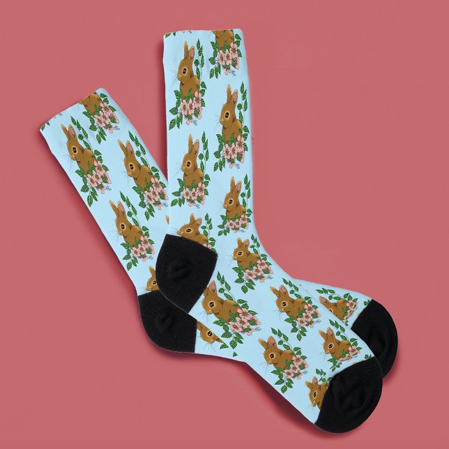 Bunny Rabbit Pink Flowers Socks (Creator Uploaded)