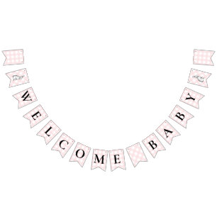 Bunny Rabbit Pink Gingham Baby Shower Bunting Bunting Flags