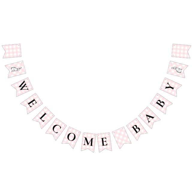 Bunny Rabbit Pink Gingham Baby Shower Bunting Bunting Flags (All)