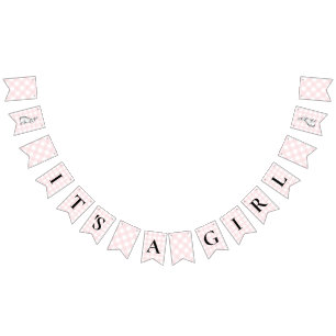 Bunny Rabbit Pink Gingham Baby Shower Bunting Flag