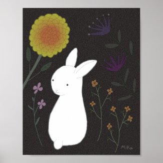 Bunny Rabbit Poster Animal Wall Art Flower Garden