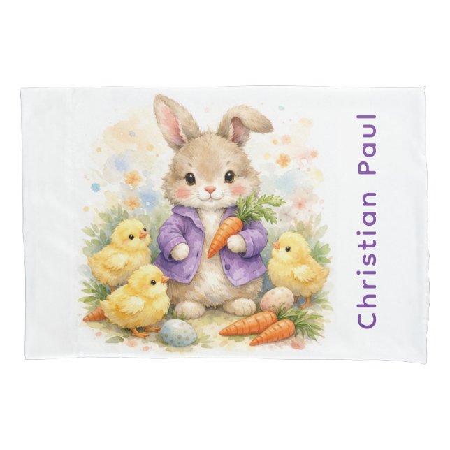 Bunny Rabbit Purple Jacket Baby Shower Gift Pillowcase (Front)