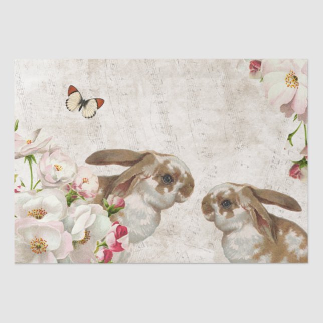 Bunny Rabbit Rose Flower Music Decoupage Easter    Tissue Paper (Front)