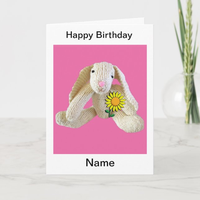 Bunny Rabbit saluant fille de carte d'anniversaire (Devant)
