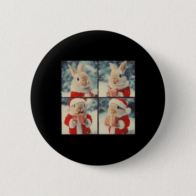 Bunny Rabbit Santa Animal Photography Christmas Ra 2 Inch Round Button (Front)