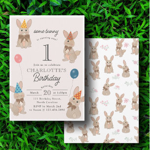 Bunny Rabbit Some Bunny is Turning One Birthday Invitation