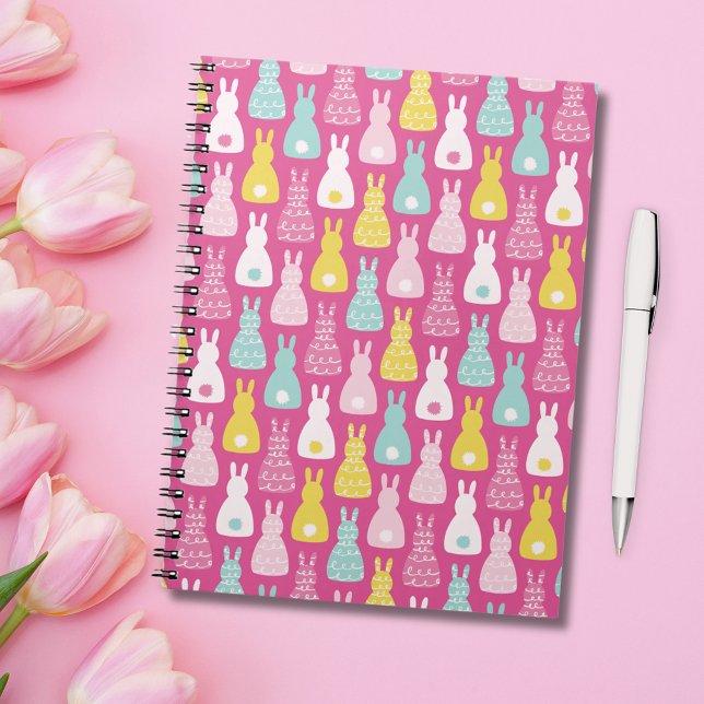 Bunny / Rabbit Spiral Notebook (Pink bunny rabbit notebook.  Perfect for girls stationery or Easter gifts.)
