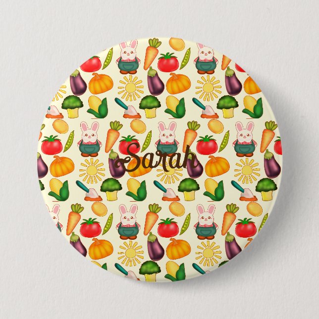Bunny Rabbit Vegetable Farmer 3 Inch Round Button (Front)