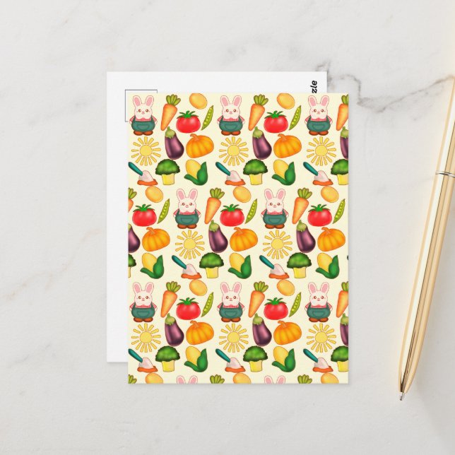 Bunny Rabbit Vegetable Farmer Postcard (Front/Back In Situ)