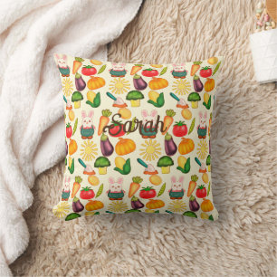 Bunny Rabbit Vegetable Farmer Throw Pillow
