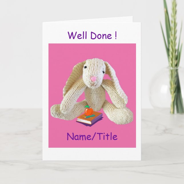 Bunny Rabbit Well Done Greeting Card school exams (Front)
