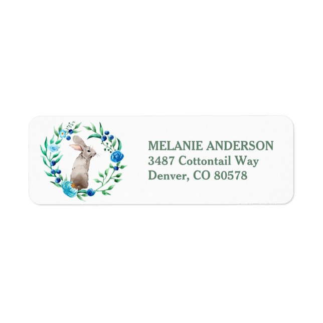 Bunny Rabbit with Blue Floral Wreath (Front)