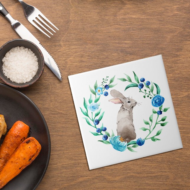 Bunny Rabbit with Blue Floral Wreath Tile (Creator Uploaded)