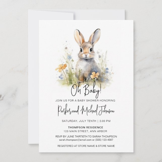Bunny Rabbit Woodland Baby Shower Invitation (Front)