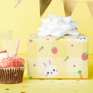 Bunny Rabbit Yellow Plaid Carrots   Easter Holiday Wrapping Paper