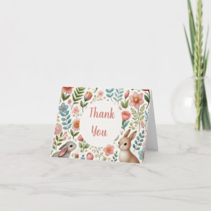 Bunny Rabbits and Flowers Thank You  Card