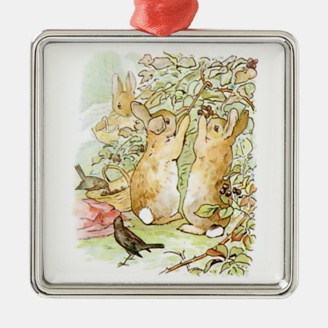 Bunny Rabbits: Blackberry Picking (Beatrix Potter) Metal Ornament (Front)