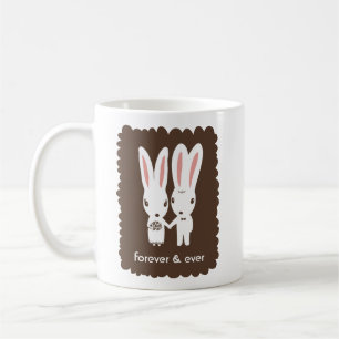 Bunny Rabbits Bride and Groom with Custom Text Coffee Mug
