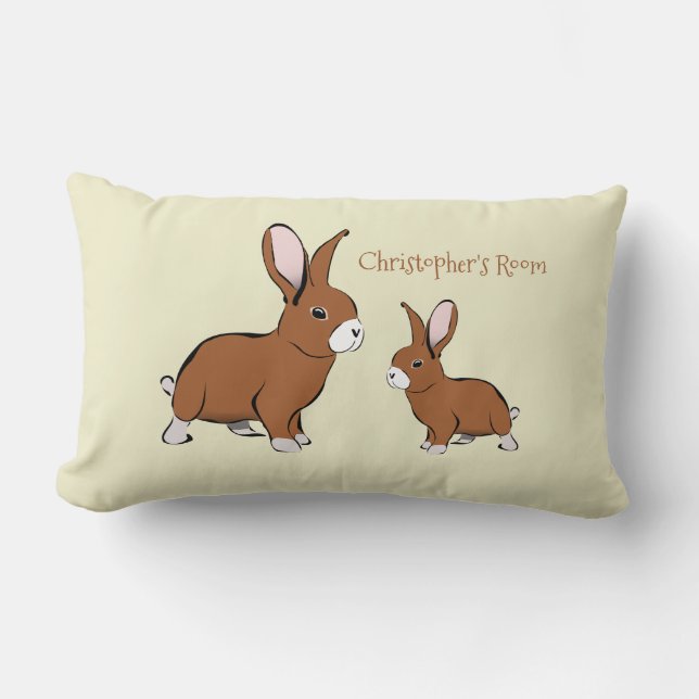 Bunny Rabbits Cute Animals Pets Optional Name Kids Lumbar Pillow (Front)