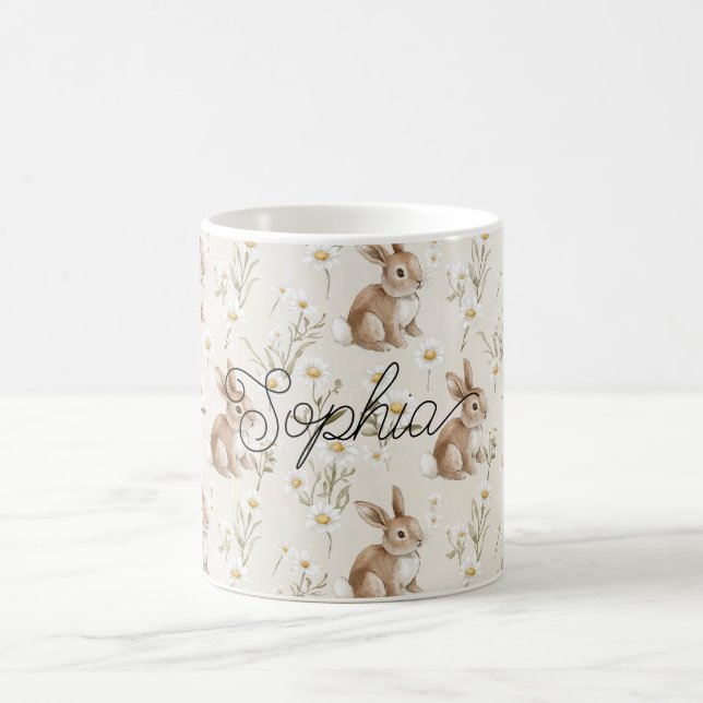 Bunny Rabbits Daisy Flowers Coffee Mug (Center)