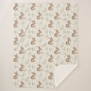 Bunny Rabbits Daisy Flowers Sherpa Blanket