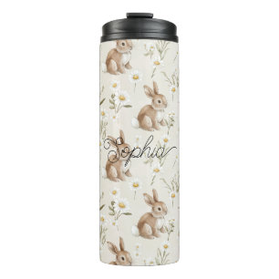 Bunny Rabbits Daisy Flowers Thermal Tumbler
