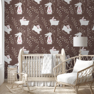 Bunny Rabbits In Brown and Pink Wallpaper