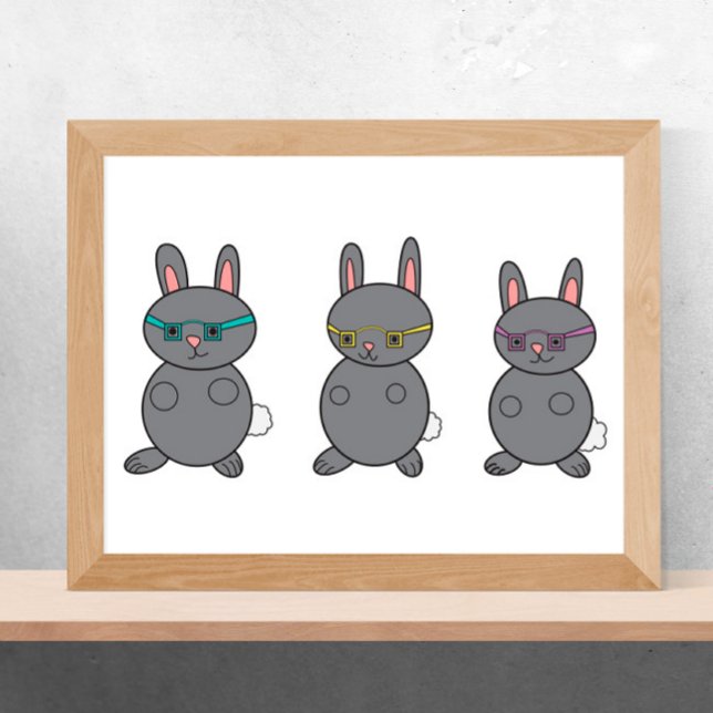 Bunny Rabbits Wearing Glasses Grey Poster (Creator Uploaded)