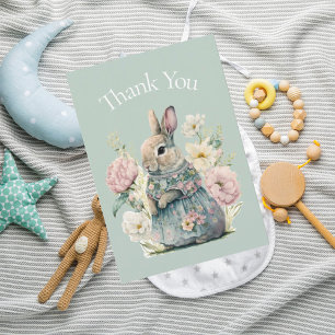 Bunny RabbitWatercolor Green Baby Shower Thank You Card