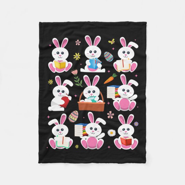 Bunny Reading Book Easter Rabbit Bookworm Reader B Fleece Blanket (Front)