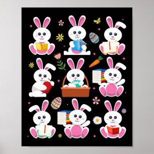 Bunny Reading Book Easter Rabbit Bookworm Reader B Poster