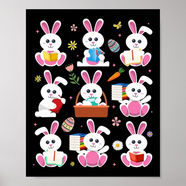 Bunny Reading Book Easter Rabbit Bookworm Reader B Poster (Front)