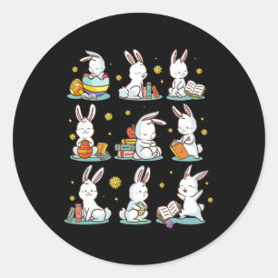 Bunny Reading Book Happy Easter Bookworm Kids Men  Classic Round Sticker