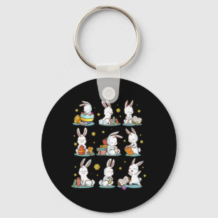 Bunny Reading Book Happy Easter Bookworm Kids Men Keychain