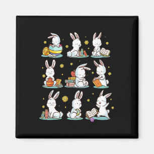 Bunny Reading Book Happy Easter Bookworm Kids Men Magnet