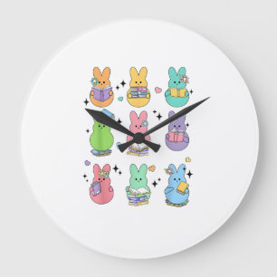 Bunny Reading Books Easter Day Librarian Teacher B Large Clock
