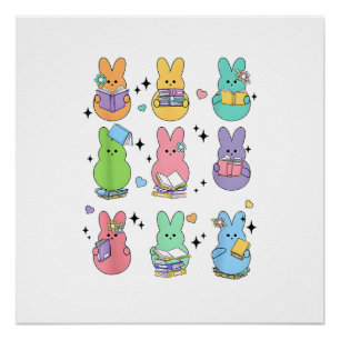 Bunny Reading Books Easter Day Librarian Teacher B Poster