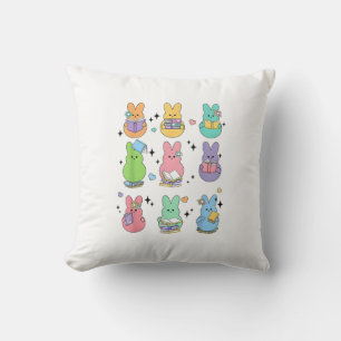 Bunny Reading Books Easter Day Librarian Teacher B Throw Pillow