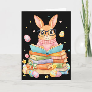 Bunny Reading Rabbit Funny For Kids Girls Boy Wome Card