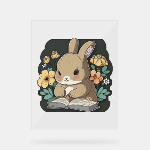 Bunny reads book rabbit bookworm reading books acrylic sign
