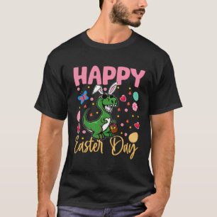 Bunny rex Colourful Eggs Hunting Happy Easter Day T-Shirt