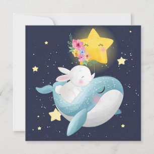 Bunny Riding A Whale Holiday Card
