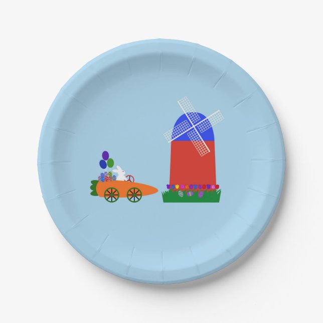 Bunny Riding Carrot Car #4 Paper Plates (Front)