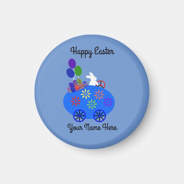 Bunny Riding Egg Car #3 Round Magnet  (Front)